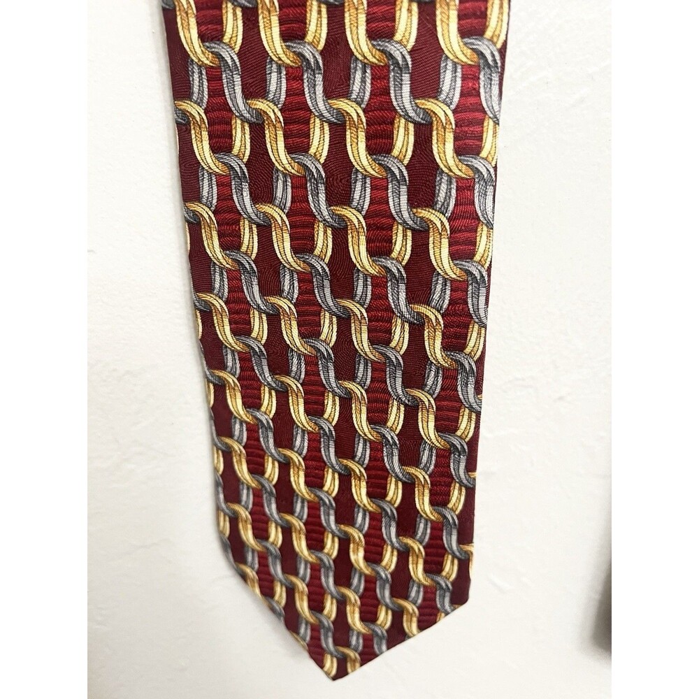 VINTAGE ERMENEGILDO ZEGNA 100% SILK Chain link Red Tie NECKTIE MADE ITALY $299